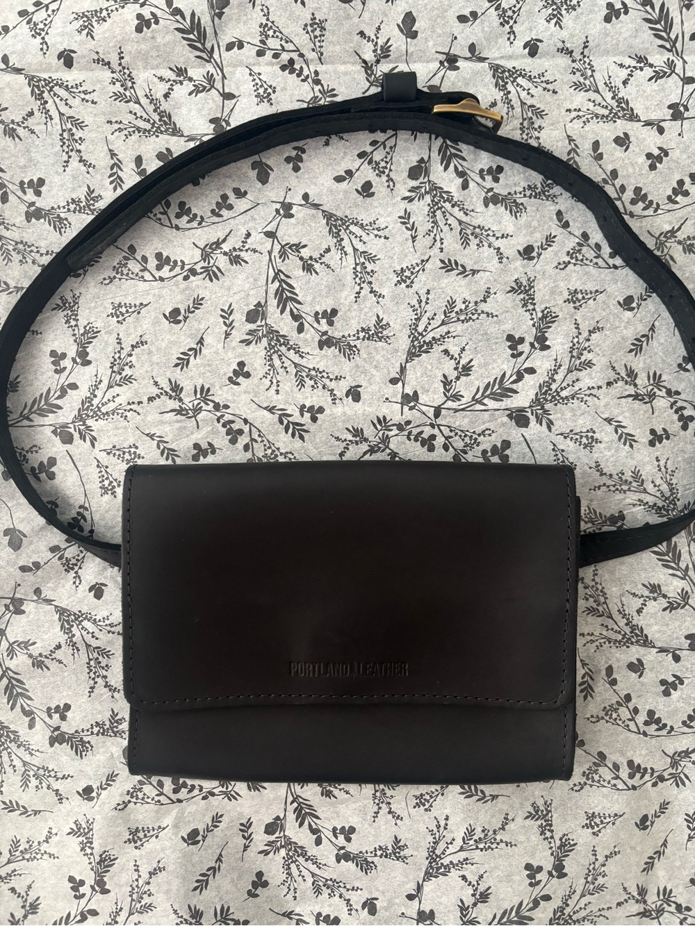 Portland Leather Black Crossbody Belt Bag with Gold Buckle magnetic snap closure